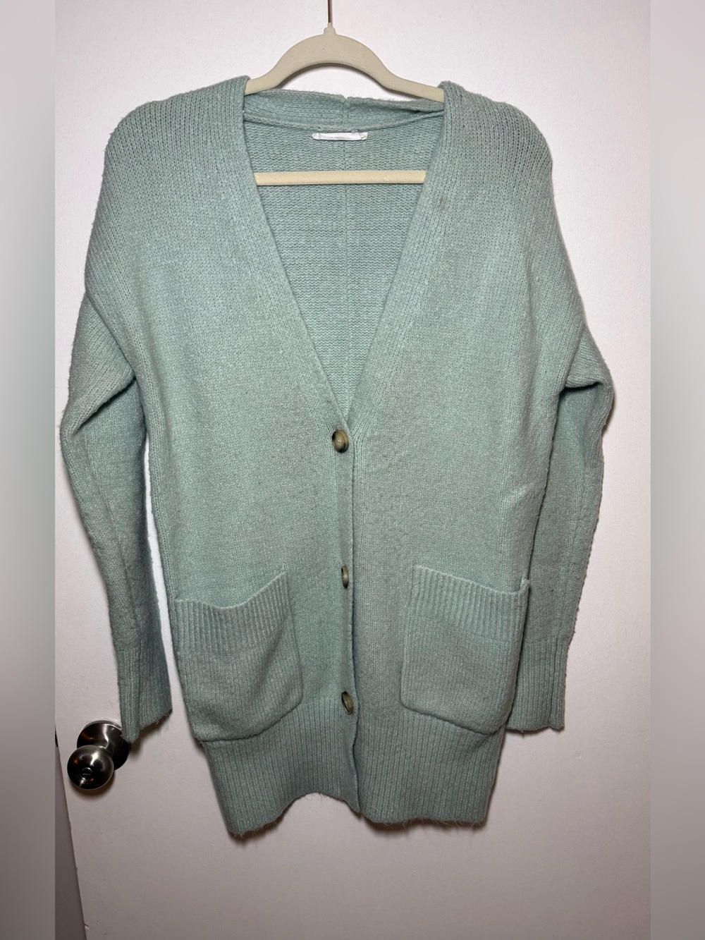 Elodie Women's Mint Green Knit V-Neck Button Front Cardigan Sweater Pockets XS